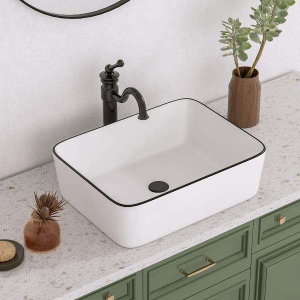 DEERVALLEY DeerValley White Ceramic Rectangular Vessel Bathroom Sink not Included Faucet, White and Black