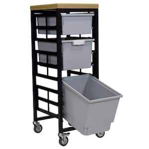 Mobile Workbench Storage Station With Wood Top -3 StorSystem Trays-Gray