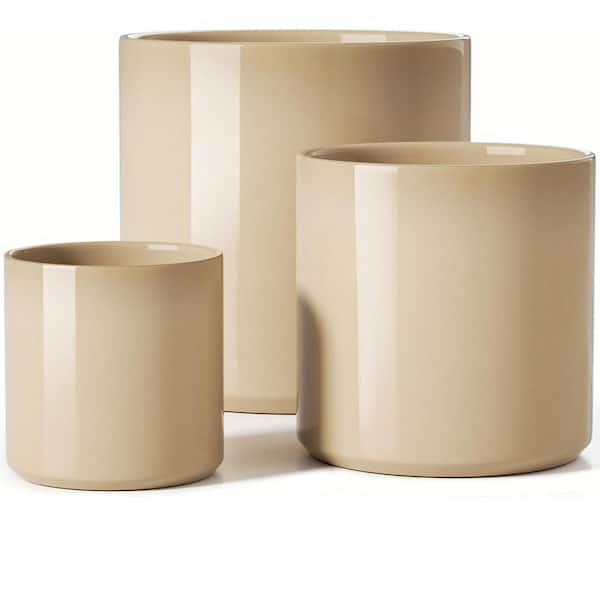 ITOPFOX Mid-Century 10.05 in. L x 10.05 in. W x 10.05 in. H Reactive Glaze Cloud Cream Ceramic Round Indoor Planter (3-Pack)