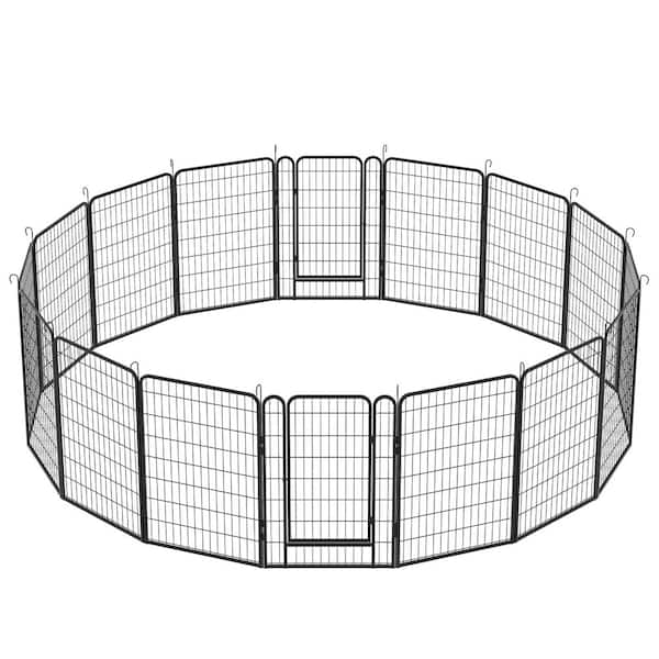 39.37 in. 16 Panels Black Metal Heavy Duty Portable Garden Fence Pet Fence with Door