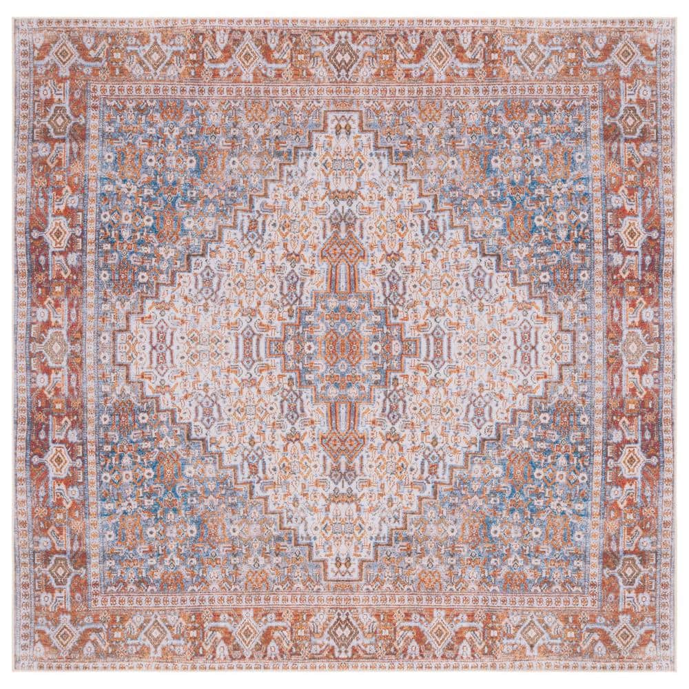 Tucson Beige and Rust Square Washable Area Rug