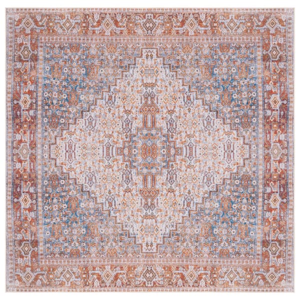 SAFAVIEH Tucson Beige/Rust 6 ft. x 6 ft. Machine Washable Floral Border Distressed Geometric Square Area Rug