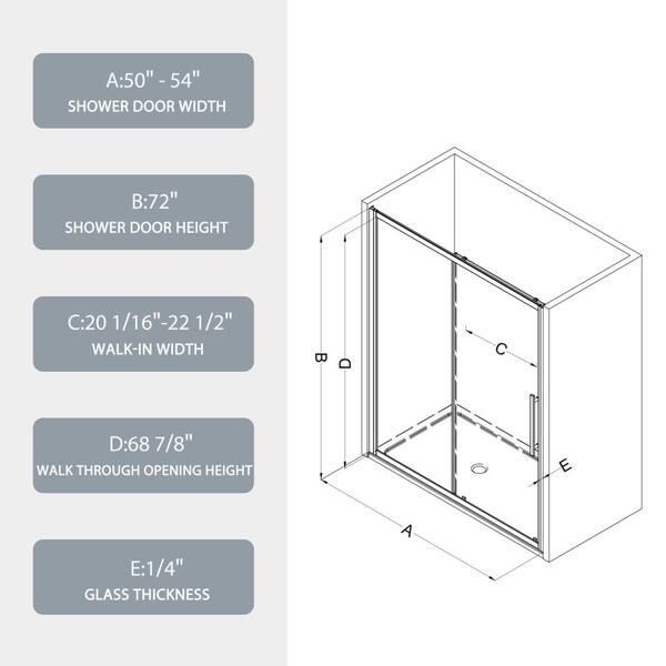 ZXDDMS 50 in.-54 in. W x 72 in. H Sliding Smi-Frameless Shower