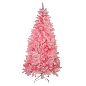 72 in. Pre-Lit Flocked Pink Artificial Christmas Tree with Clear Lights