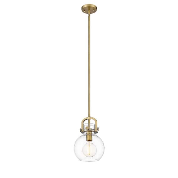 Innovations Newton Sphere 100-Watt 1 Light Brushed Brass Shaded Pendant Light with Clear glass Clear Glass Shade