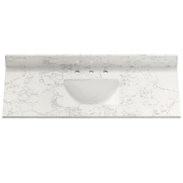 Boyel Living 49 in. W x 22 in. D Engineered Stone Composite White Rectangular Single Sink Bathroom Vanity Top in Carrara White-3 Hole