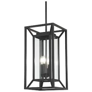 Harbor View 22 in. 4-Light Black Outdoor Pendant Light with Clear Glass and No Bulbs Included