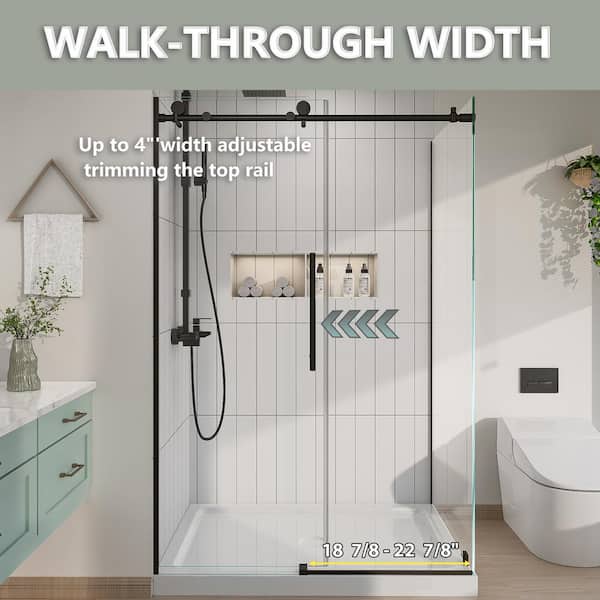 Modern 44-48 in. W x 32 in. D x 72 in. H Frameless Corner Sliding Shower Door Enclosure in Matte Black Clear Glass