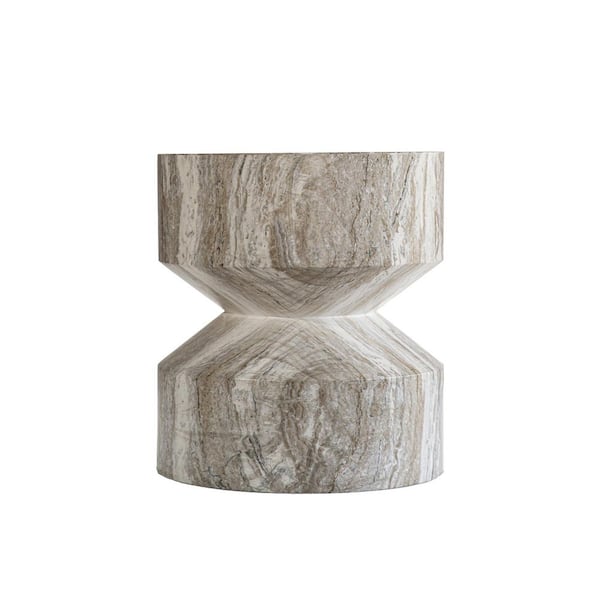 Grover Faux Stone Hourglass Outdoor Side Table in Gray