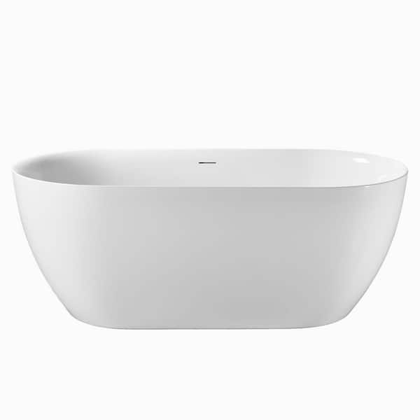 55 in. x 28 in. Acrylic Freestanding Soaking Bathtub in Gloss White with Overflow and Pop-up Anti-blockage Drain