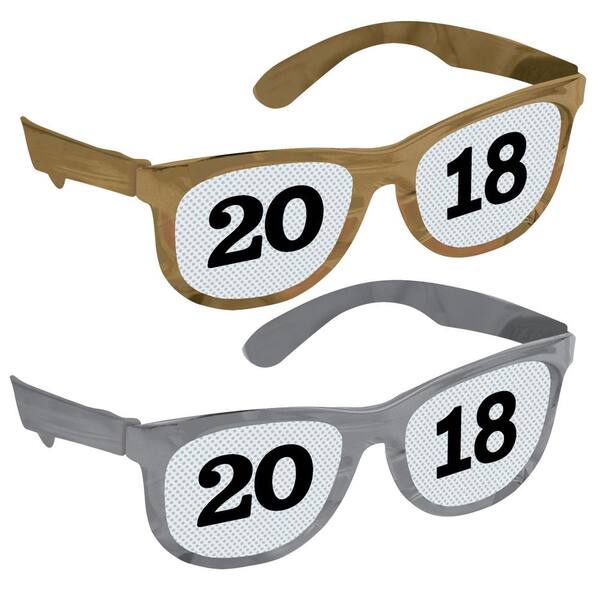 Amscan New Year's 2 in. Black, Silver, and Gold Printed 2018 Glasses (8-Count)