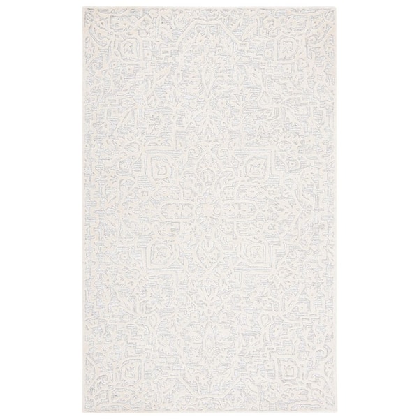 Antiquity 5 ft. x 8 ft. Silver/Ivory Textured Medallion Area Rug