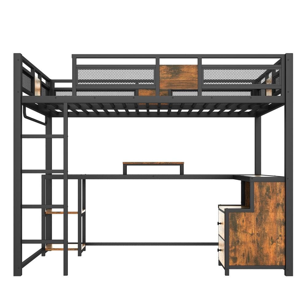 Black Full Metal Loft Bed with Desk and Storage Drawers, Noise-Free Design with Ladders durable construction price history on PriceWatchPro
