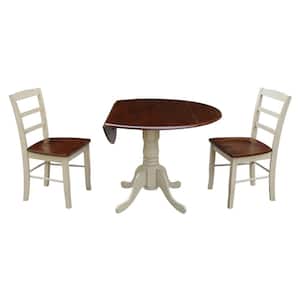 Brynwood 3-Piece 42 in. Almond/Espresso Round Drop-Leaf Wood Dining Set with Madrid Chairs
