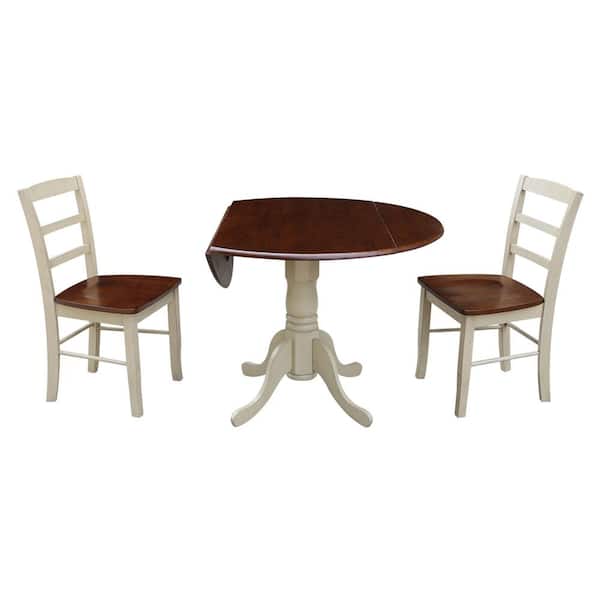 International Concepts Brynwood 3-Piece 42 in. Almond/Espresso Round Drop-Leaf Wood Dining Set with Madrid Chairs