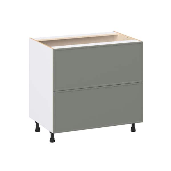 J COLLECTION Fairview 36in.W x 24in.D x 34.5 in.H Assembled Slim Shaker Cooktop Drawer Base Kitchen Cabinet in Moss Green w/2-Drawers