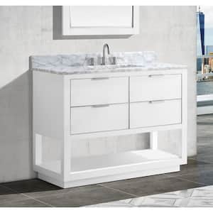 Allie 43 in. W x 22 in. D Bath Vanity in White with Silver Trim with Marble Vanity Top in Carrara White with White Basin