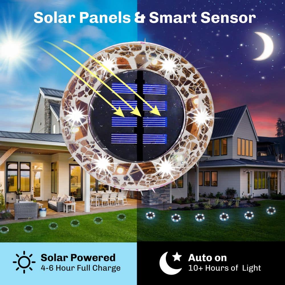 Tan Mosaic Solar Powered LED Pathway Lights, Set of 4