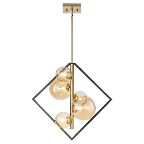 Xzavious 5-Light Amber Glass Globe Geometric Pendant Light