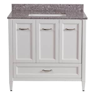 Claxby 37 in. W x 22 in. D Bathroom Vanity in Cream with Stone Effect Vanity Top in Mineral Gray with White Sink