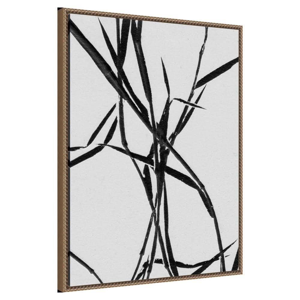 Grass Detail White Abstract Canvas Art with Bronze Frame
