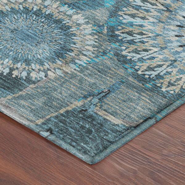 Mayfield Premium Machine Washable Abstract AMF2335 Teal 10 ft. x 14 ft. Area Rug
