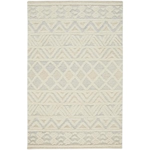 Ivory Blue and Tan 2 ft. x 3 ft. Geometric Area Rug