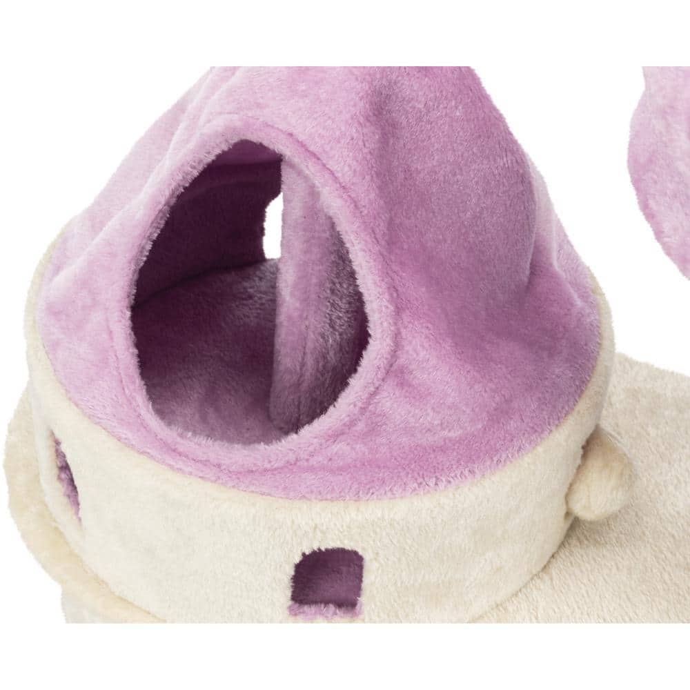Beige and Lilac Plush Castle Cat Tree with Sisal Post