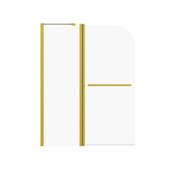43 in. W x 58 in. H Folded-Fixed Tub Door Frameless Tub Shower Door in Brushed Gold with 1/4 in. Tempered Clear Glass