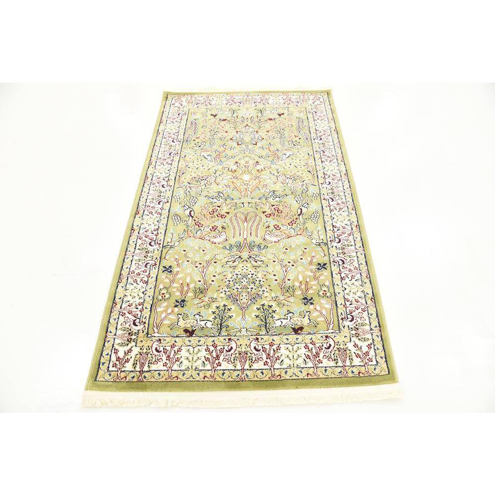 Green Rectangular Persian-Style Stain-Resistant Area Rug