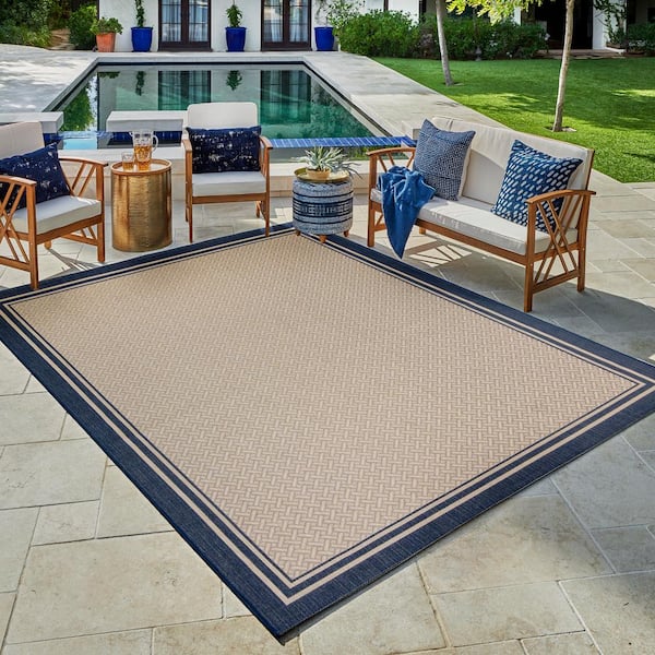 Paseo Soroa Navy 8 ft. x 10 ft. Border Indoor/Outdoor Area Rug