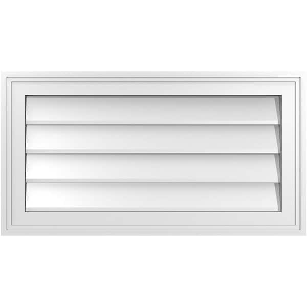 Ekena Millwork 26 in. x 14 in. Vertical Surface Mount PVC Gable Vent: Decorative with Brickmould Frame