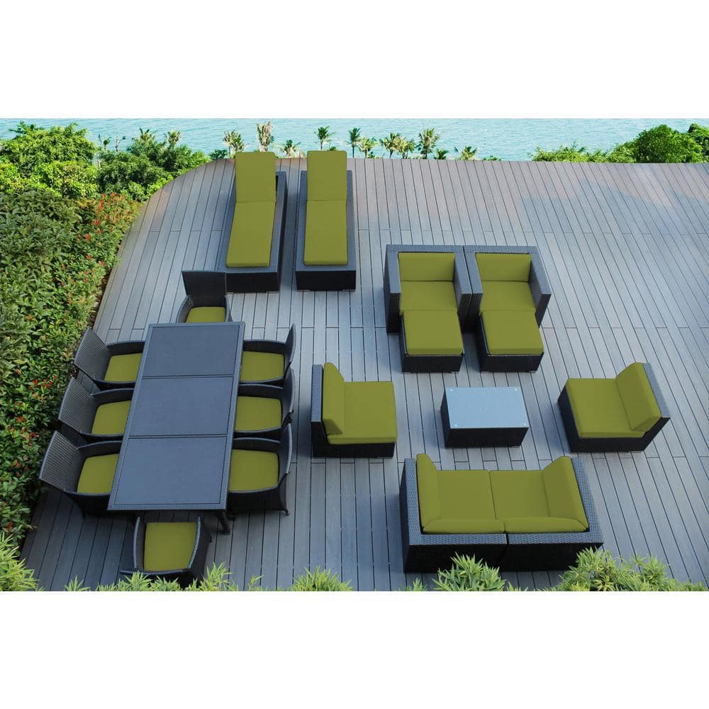 Black 20-Piece Wicker Patio Combo Conversation Set with Supercrylic Peridot Cushions