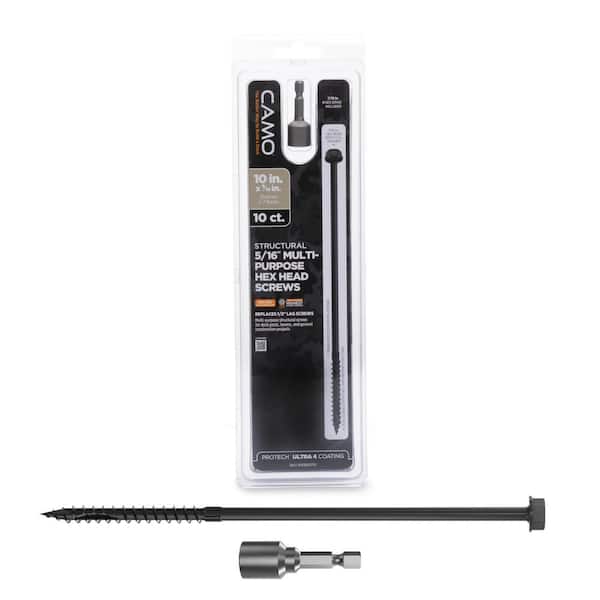 CAMO 5/16 in. x 10 in. Hex Head Multi-Purpose Hex Drive Structural Wood Screw - PROTECH Ultra 4 Exterior Coated (10-Pack)