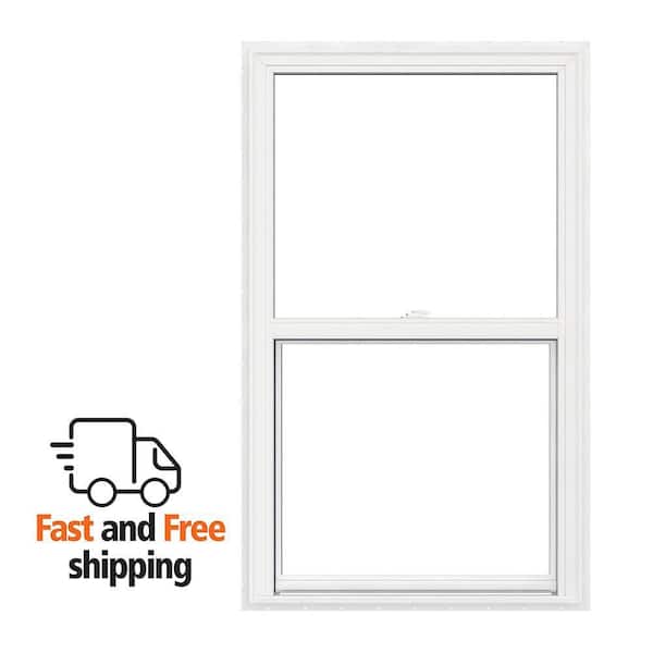 V-2500 Series 59.5 in. W x 35.5 in. H Left-Handed White Vinyl Low-E Sliding Window w/ Brickmould Nail Fin Frame