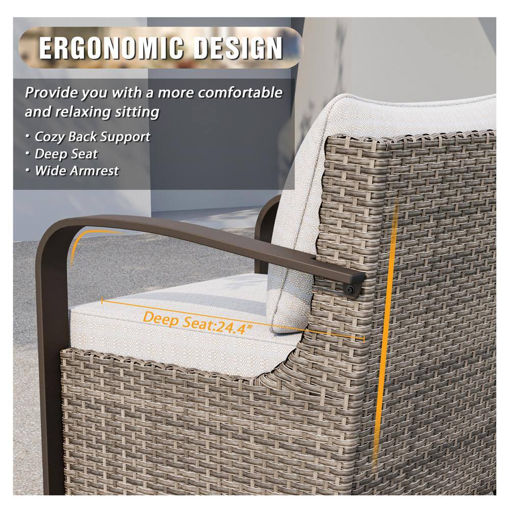 8-Piece Brown Steel Wicker Outdoor Sectional Sofa Set with Beige Cushions