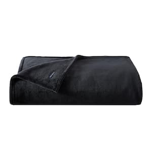 Na Solid Ultra Soft Plush 1-Piece Black Microfiber King Blanket