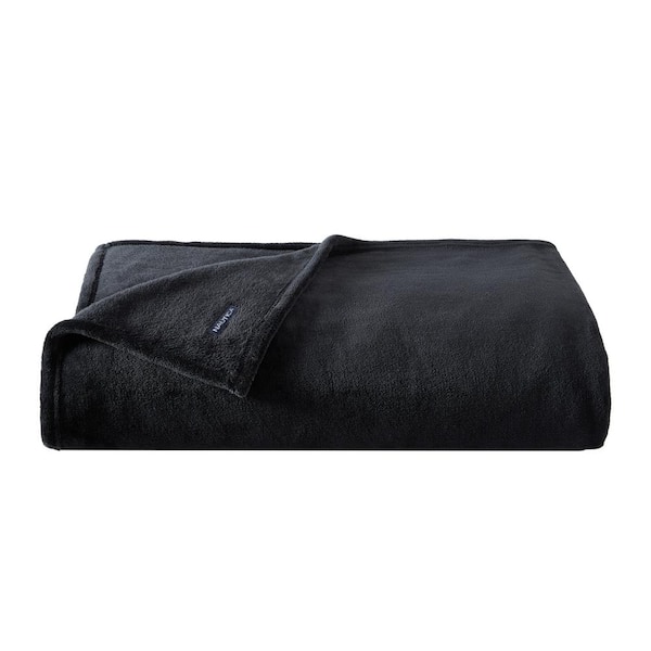 Nautica Na Solid Ultra Soft Plush 1-Piece Black Microfiber King Blanket