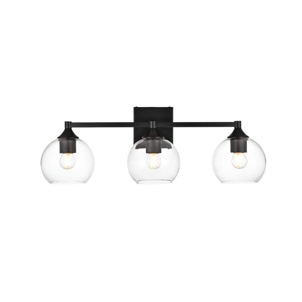 Simply Living 25 in. 3-Light Modern Black Vanity Light with Clear Round Sha