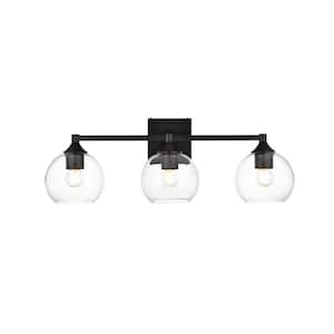 Simply Living 25 in. 3-Light Modern Black Vanity Light with Clear Round Shade