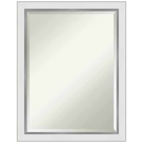 Amanti Art Medium Rectangle Satin Silver MetallicWhite Beveled Glass Modern Mirror (27 in. H x 21 in. W)