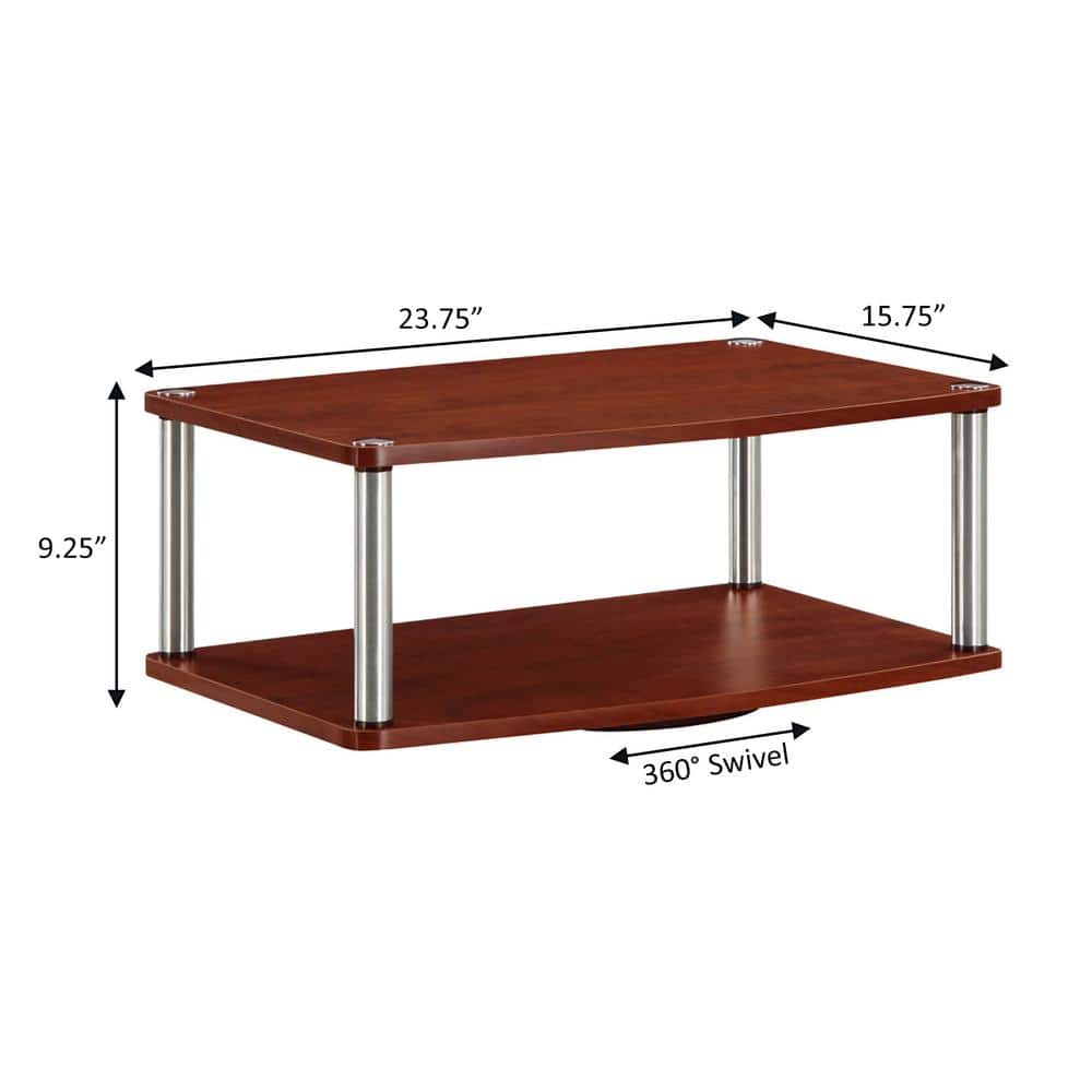 Cherry Double Tier Swivel TV Riser with Stainless Steel Poles