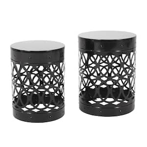 Holt Black Cylindrical Metal Outdoor Patio Side Table (Set of 2)