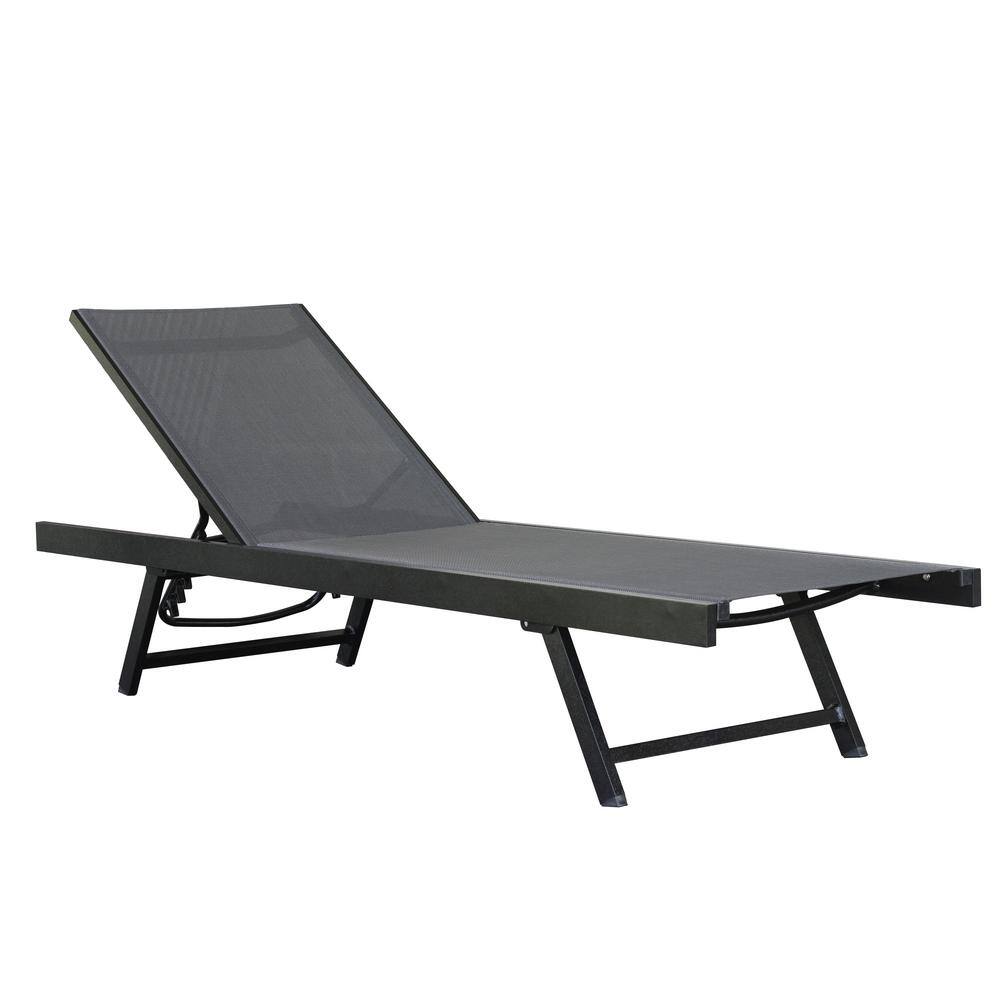 Vivere Urban Black Adjustable Sling Aluminum Outdoor Patio Sun Lounge ...