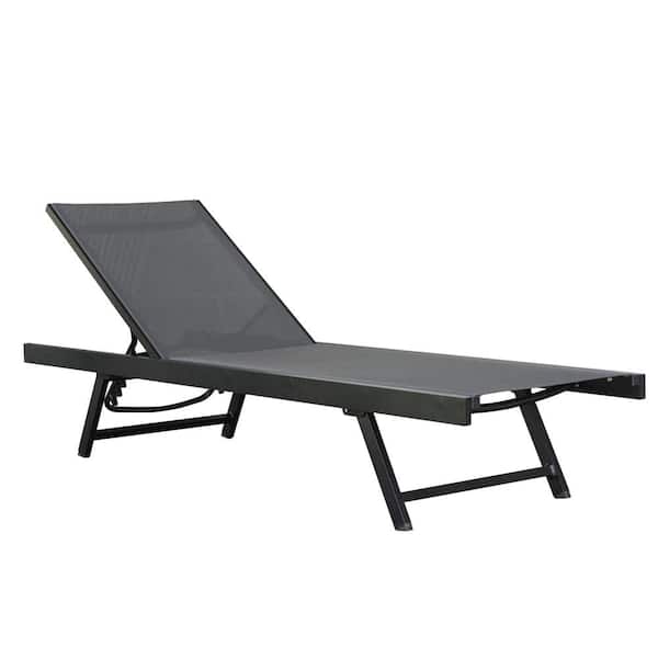 Vivere Urban Black Adjustable Sling Aluminum Outdoor Patio Sun Lounge Chair