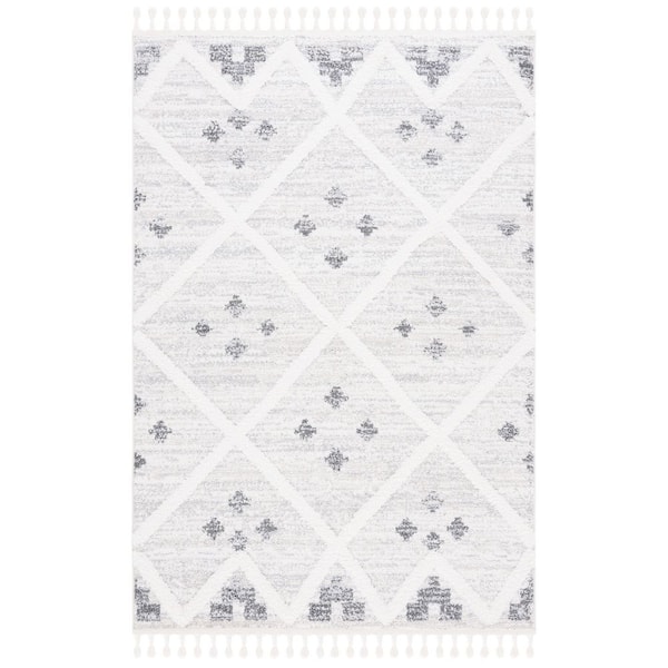 Moroccan Tassel Shag 9 ft. x 12 ft. Beige/Ivory High-Low Diamond Geometric Area Rug