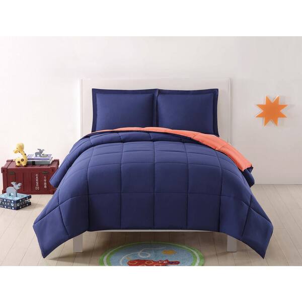 My World Anytime 3-Piece Navy and Orange Queen Comforter Set