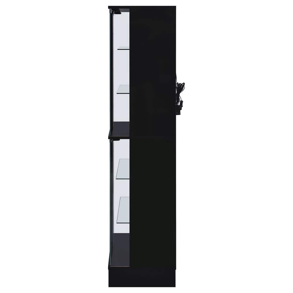 Black High Gloss Wood Curio Cabinet with Glass Shelves and LED Lighting