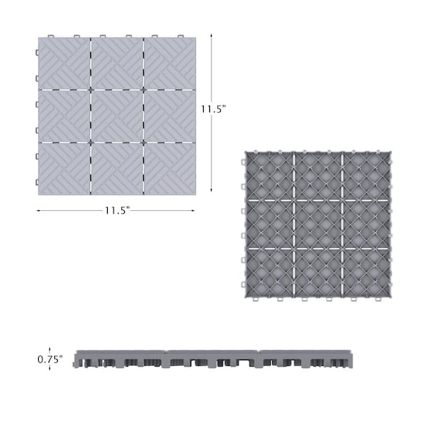 Pure Garden 11.5 in. x 11.5 in. Grey Outdoor Interlocking Diamond Pattern Polypropylene Patio and Deck Tiles (Set of 30) Pure Garden 11.5 in. x 11.5 in. Grey Outdoor Interlocking Diamond Pattern Polypropylene Patio and Deck Tiles (Set of 30)