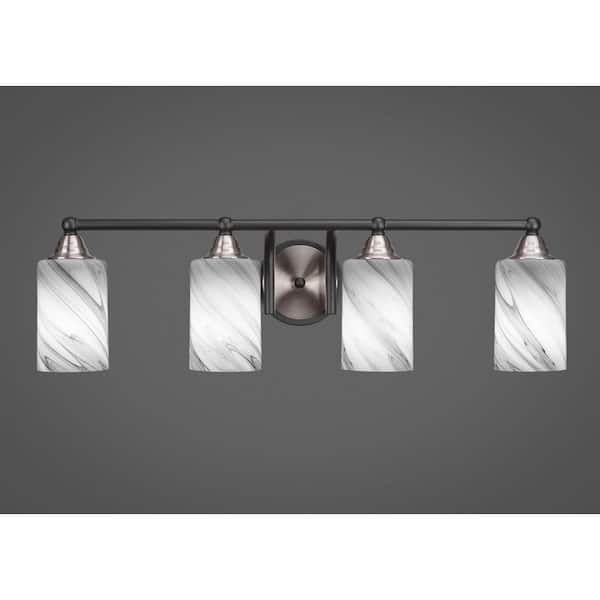 Unbranded Madison 6.5 in. 4-Light Bath Bar, Matte Black and Brushed Nickel, Onyx Swirl Glass Vanity-Light